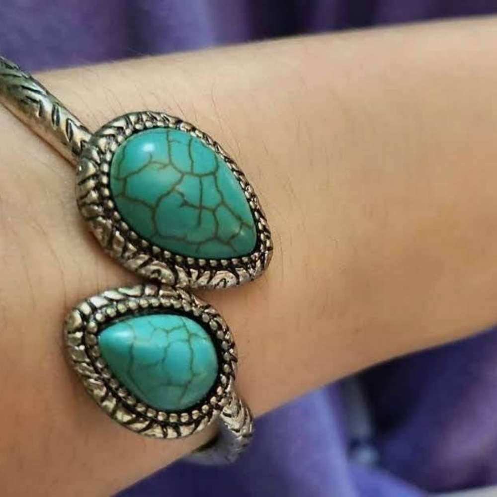 Antique Navajo double twisted raw turquoise Sterling silver Bracelet